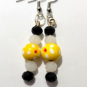 Yellow Flower wood bead earrings